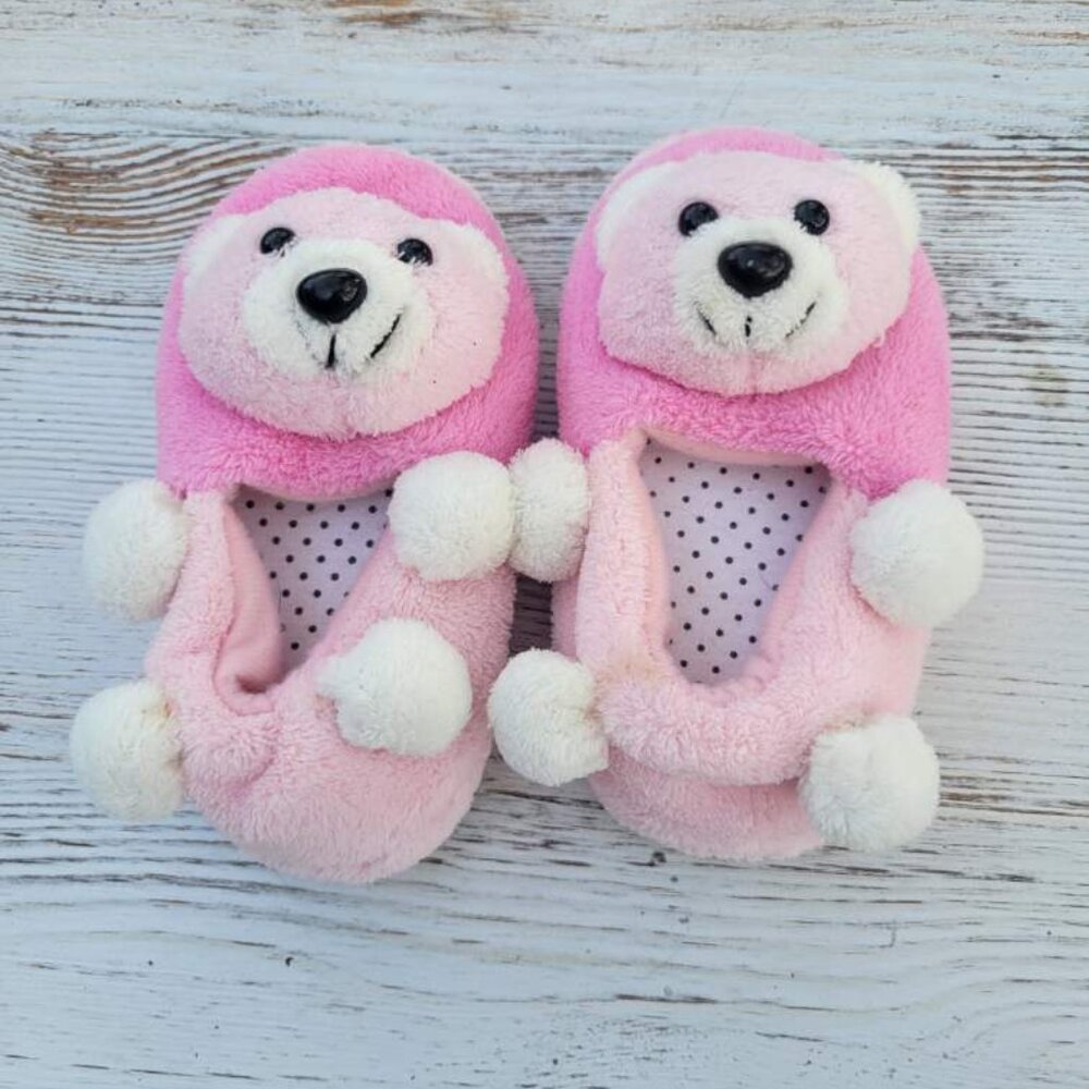 Adorable Pink Bear Slippers - Little Girls Size 7 - Picture 1 of 4
